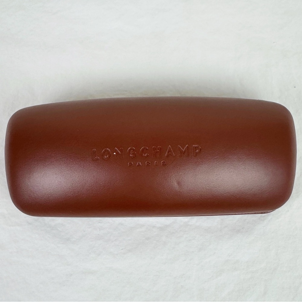 Longchamp Paris Brown Leather Hard Shell Glasses Case
